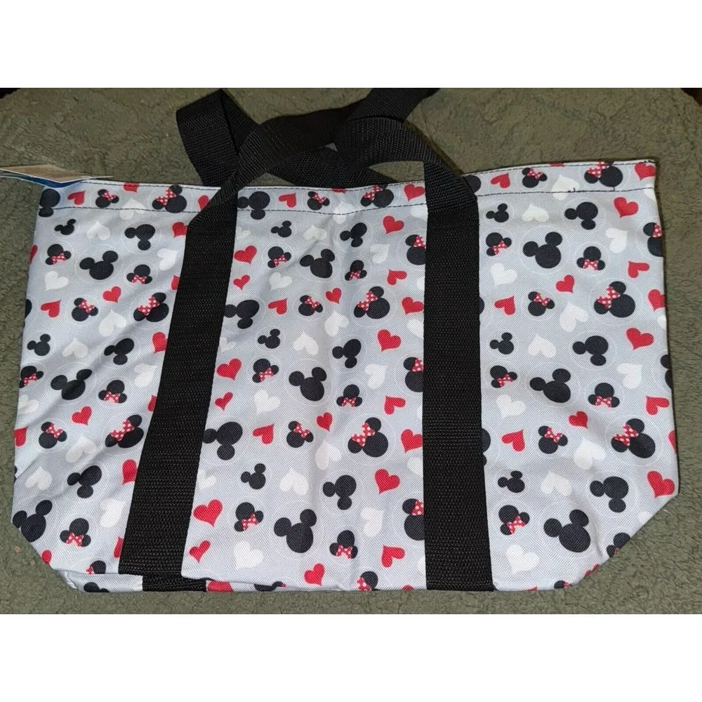 Disney Mickey & Minnie Gray Iconic Print‎ Heart Travel Tote Bag~ Licensed NWT